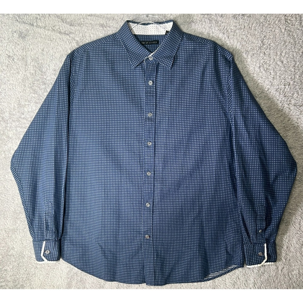 Age of Wisdom Button Up Shirt XL Blue Geometric Print‎ with Contrast Cuff Detail